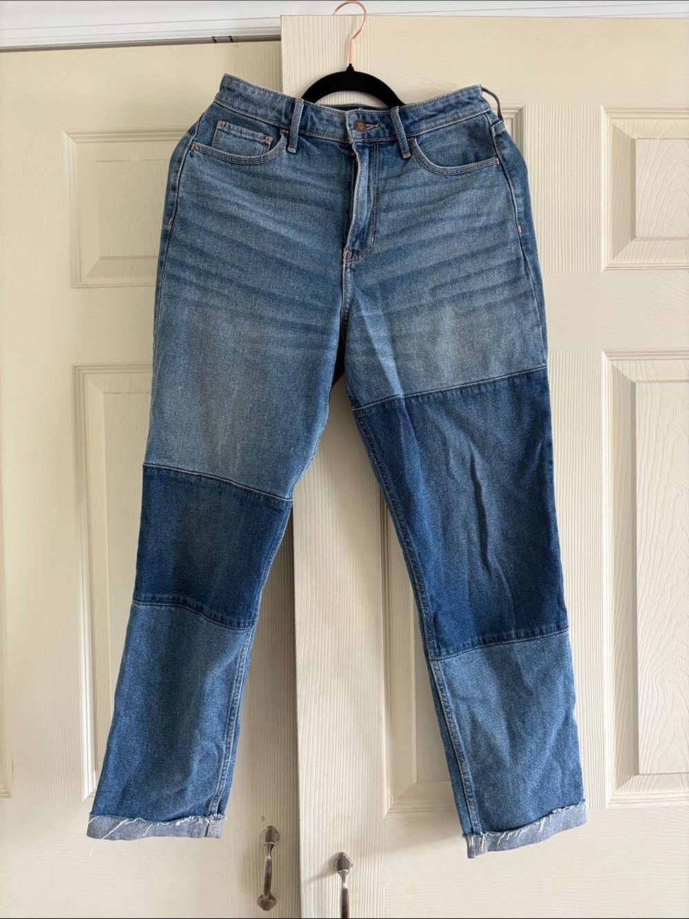 Hollister Two-Tone Patchwork Blue Straight-Leg Jeans